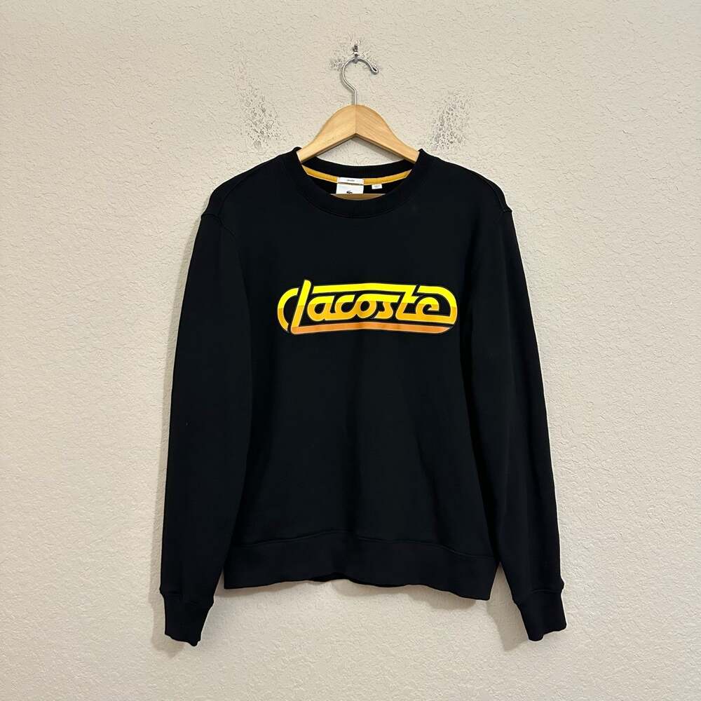 LACOSTE LIVE Sweatshirt Unisex Black Retro Graphic Crewneck Streetwear